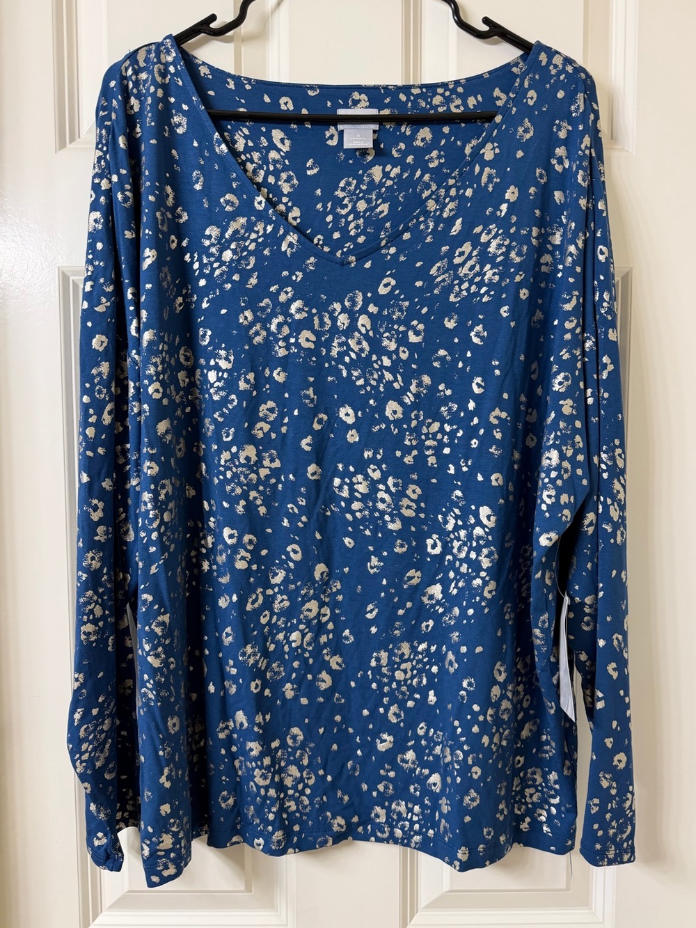Chico’s - Blue Metallic Animal Print Long Sleeve Top - Size 3 / XL